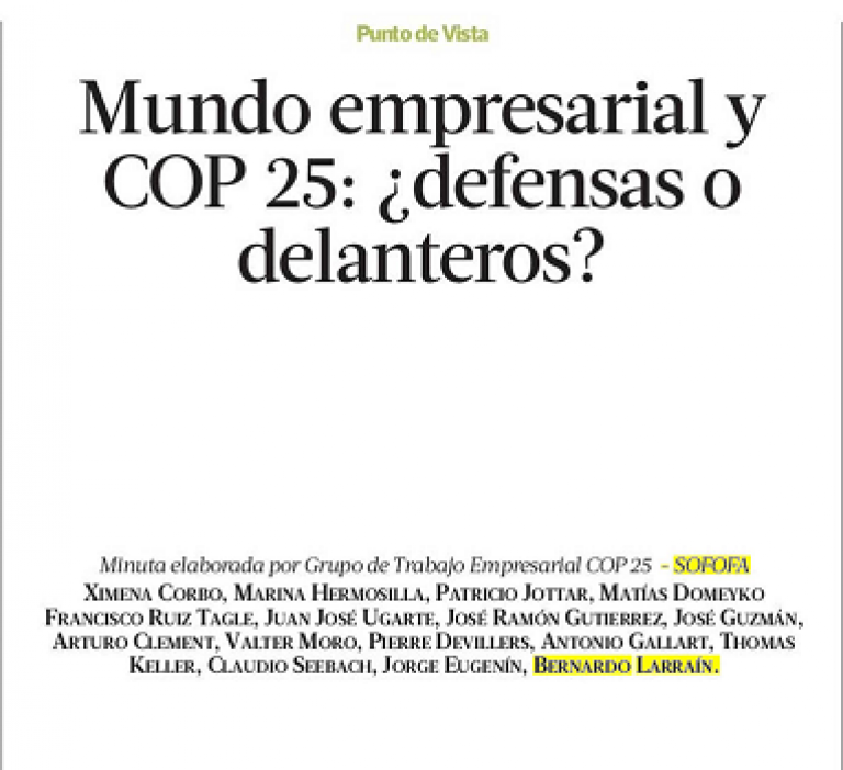 Columna La Tercera – Mundo empresarial y COP25: ¿Defensas o Delanteros?