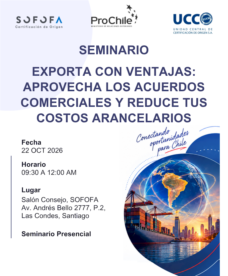 Seminario Exporta con Ventajas - 22 OCT 2026, Salón Consejo SOFOFA